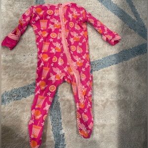 KicKee Pants Girl's Print Bamboo Footie with 2-Way Zipper - Calypso Orange Cream